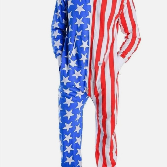 Tipsy Elves Americana America  Red White Blue Stars Stripes Onesie fleece pj lg - Picture 3 of 10